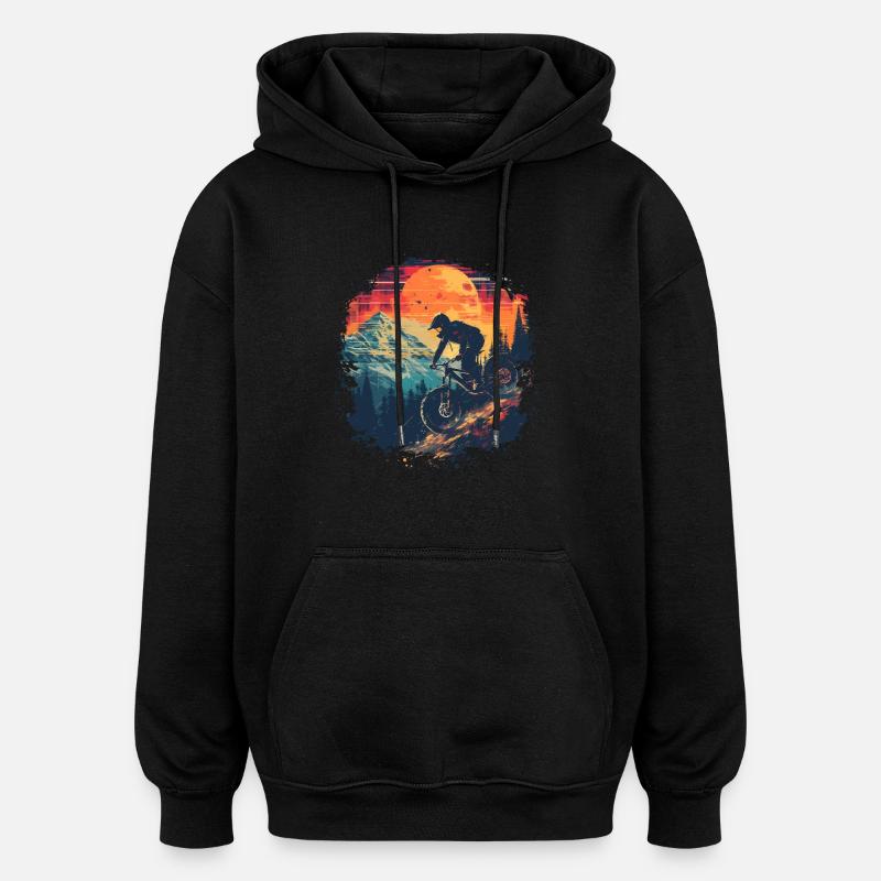 Mountain Biking Synthwave - Oversized Unisex Hoodie - black