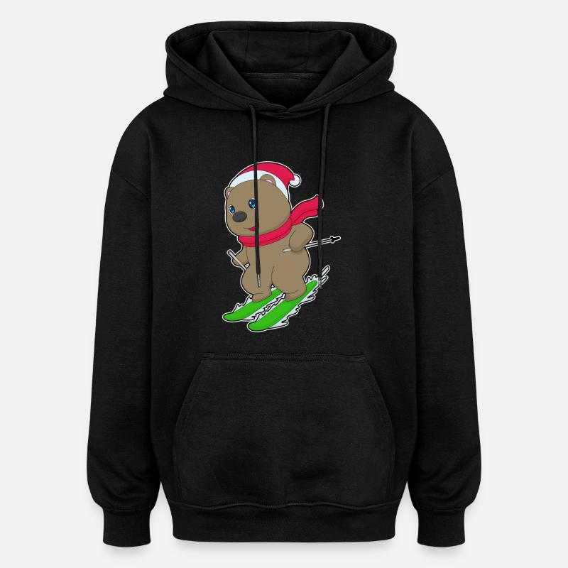 Bear Christmas Ski - Oversized Unisex Hoodie - black