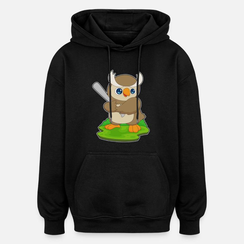 Owl Baseball Baseball Bat - Oversized Unisex Hoodie - black