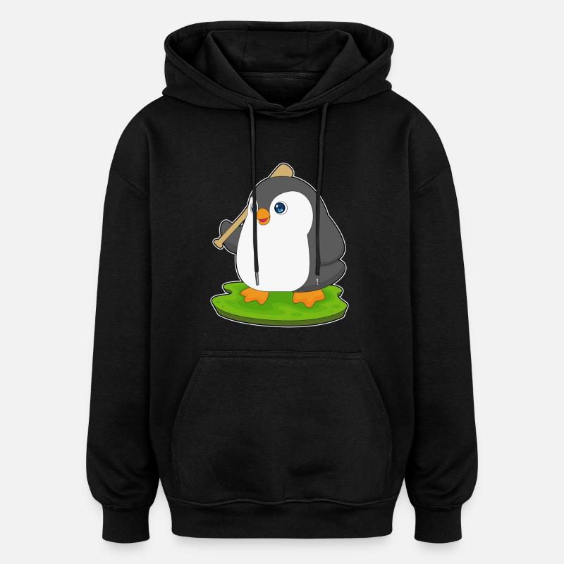 Pinguin Baseball Baseballschläger - Oversized Unisex Hoodie - Schwarz