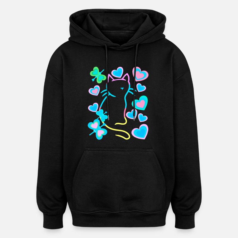 Chats Rétro - Sweat à capuche oversize unisexe - noir
