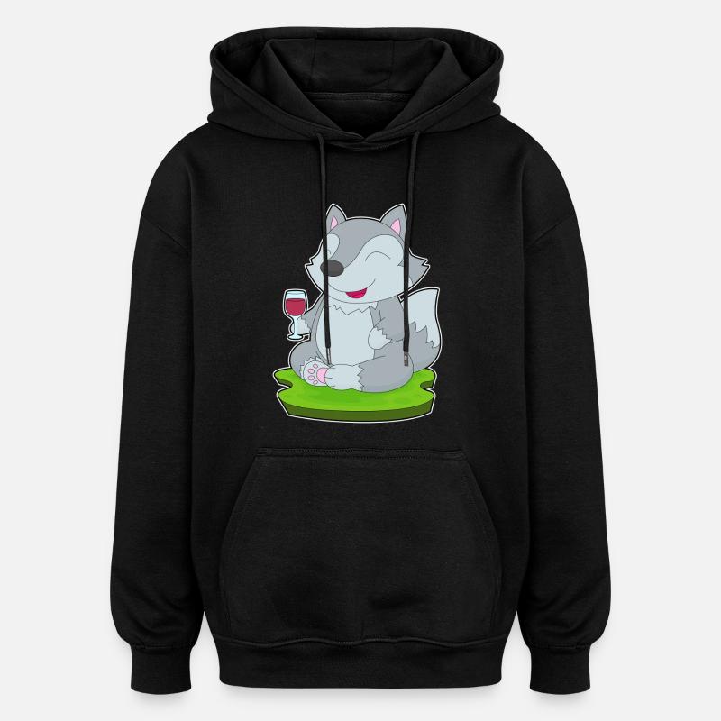 Wolf Rotwein - Oversized Unisex Hoodie - Schwarz