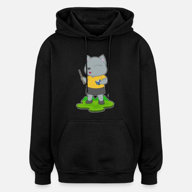 Cat Teacher Book - Oversized Unisex Hoodie - black