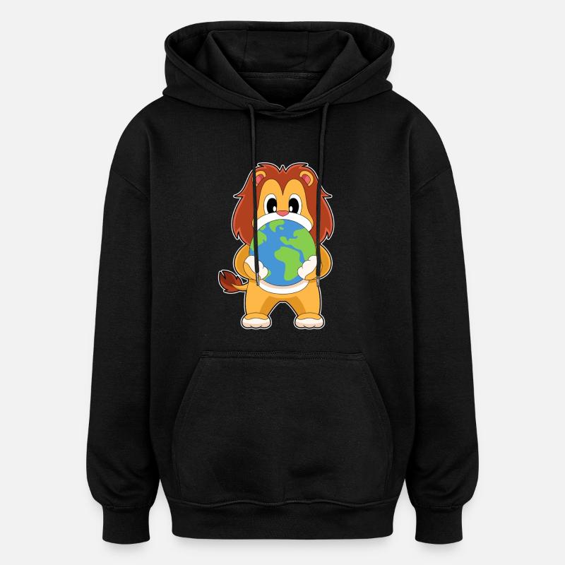 Lion Earth Globe - Oversized Unisex Hoodie - black