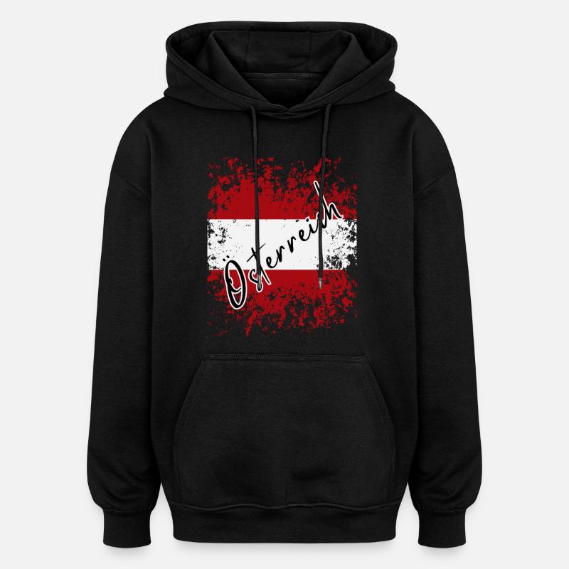 Drapeau de l’Autriche, fierté autrichienne - Sweat à capuche oversize unisexe - noir