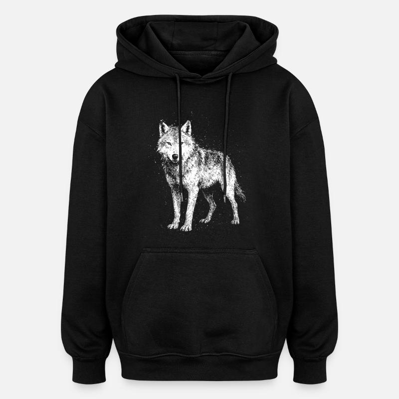 Wolf in voller Pracht - Oversized Unisex Hoodie - Schwarz
