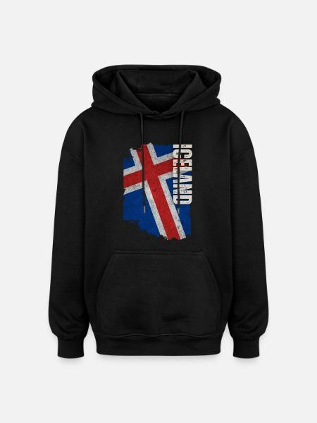 Drapeau vertical de l’Islande, j’aime l’Islande - Sweat à capuche oversize unisexe - noir