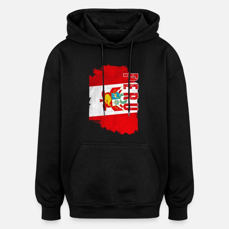 Vertical Peruvian flag, Peruvian pride - Oversized Unisex Hoodie - black