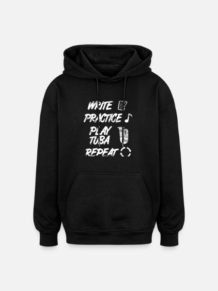 Writing Practice Playing the Tuba Repeat - Oversized Unisex Hoodie - black
