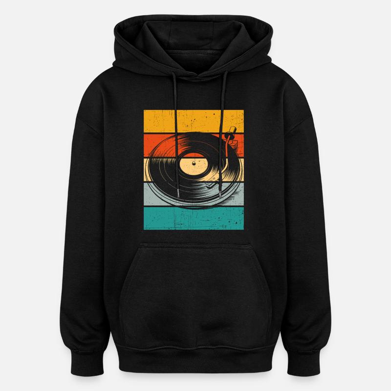 Platine vinyle rétro - Sweat à capuche oversize unisexe - noir