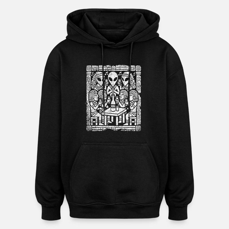 Alien Extraterrestrial Dining Scene - Oversized Unisex Hoodie - black