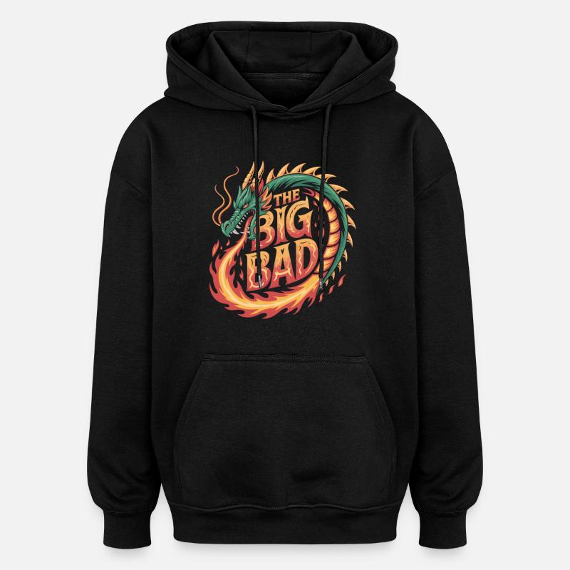 Dragon design with fire writing - Oversized Unisex Hoodie - black