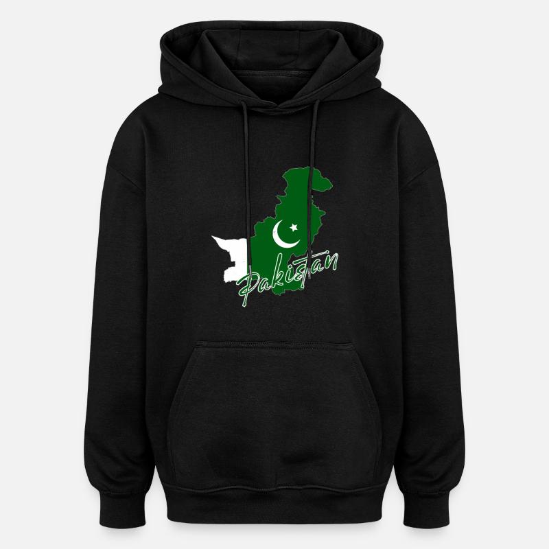 Carte du Pakistan, drapeau du Pakistan - Sweat à capuche oversize unisexe - noir