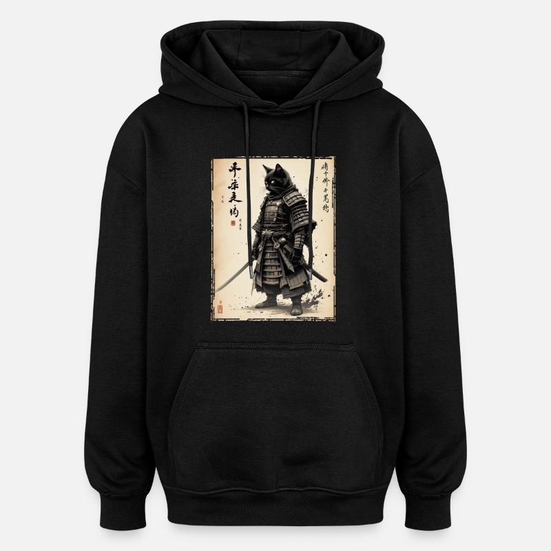 Samurai Katze, Japanischer Krieger & Kämpfer - Oversized Unisex Hoodie - Schwarz