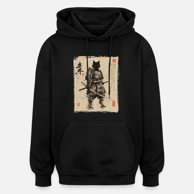 Samurai Katze, Japanischer Krieger & Kämpfer - Oversized Unisex Hoodie - Schwarz