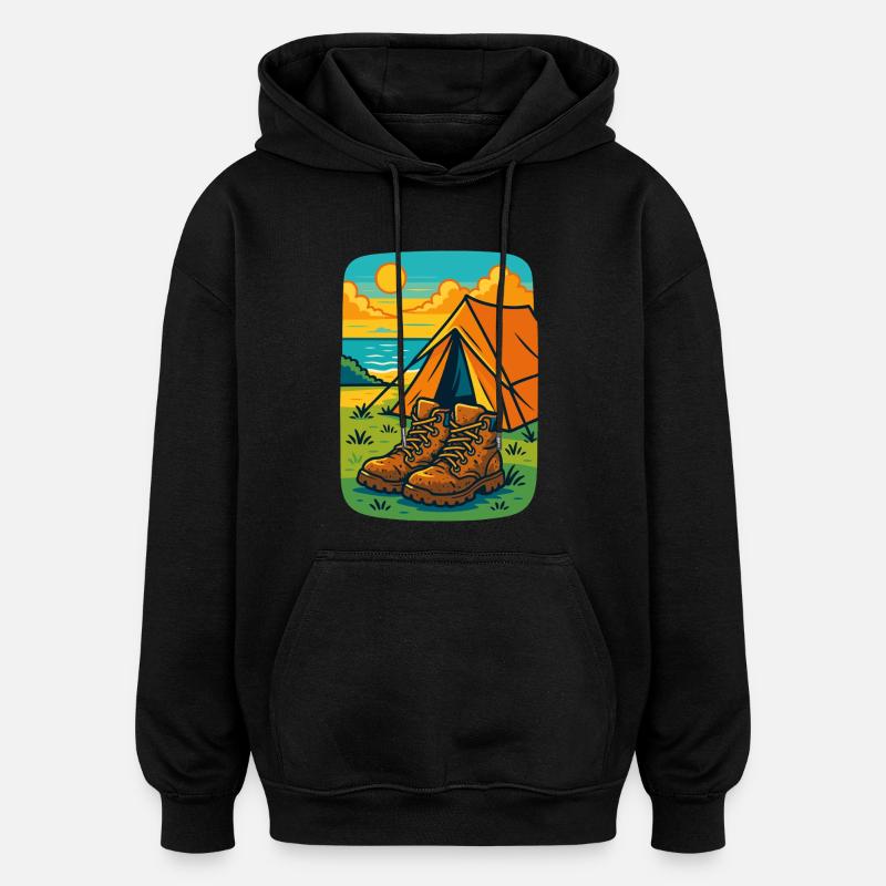 Camping Aventure Bottes Tente Plage - Sweat à capuche oversize unisexe - noir