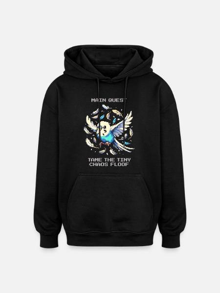 Main Quest: Tame Chaos Fluff | Budgie - Oversized Unisex Hoodie - black