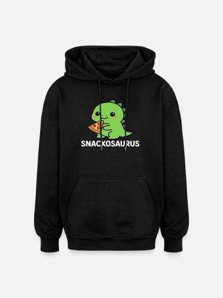 Playful dinosaur with pizza slice - Oversized Unisex Hoodie - black