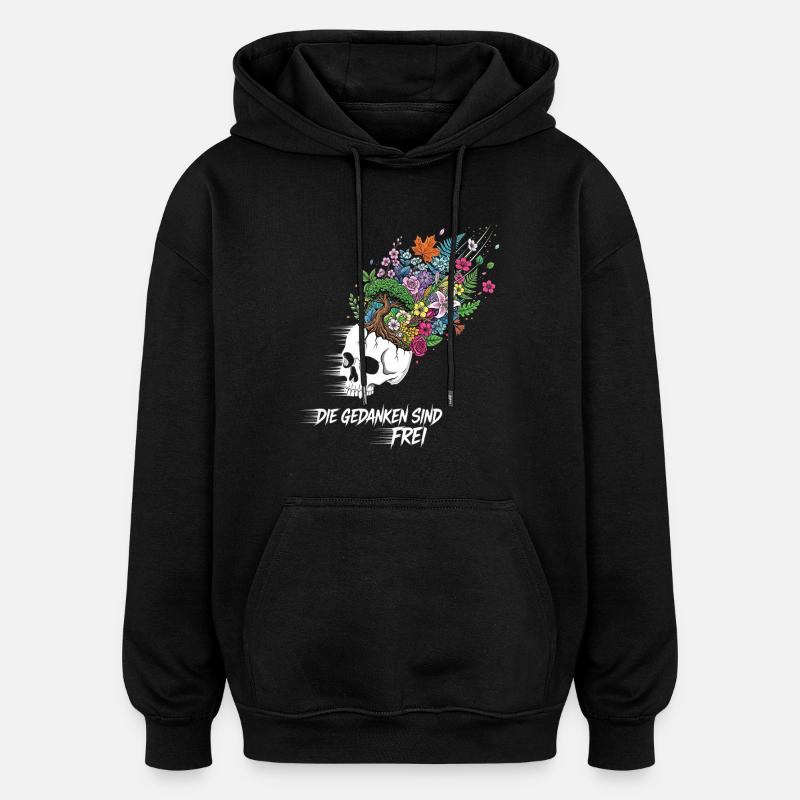 Crâne de fleurs de liberté - Sweat à capuche oversize unisexe - noir