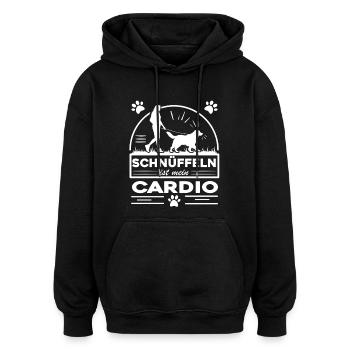 Mantrailing - Schnüffeln ist mein Cardio - Oversized Unisex Hoodie - Schwarz - Vorne - Noah (186cm)