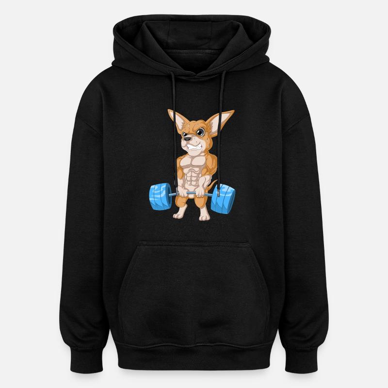 Haltérophilie Chihuahua - Sweat à capuche oversize unisexe - noir