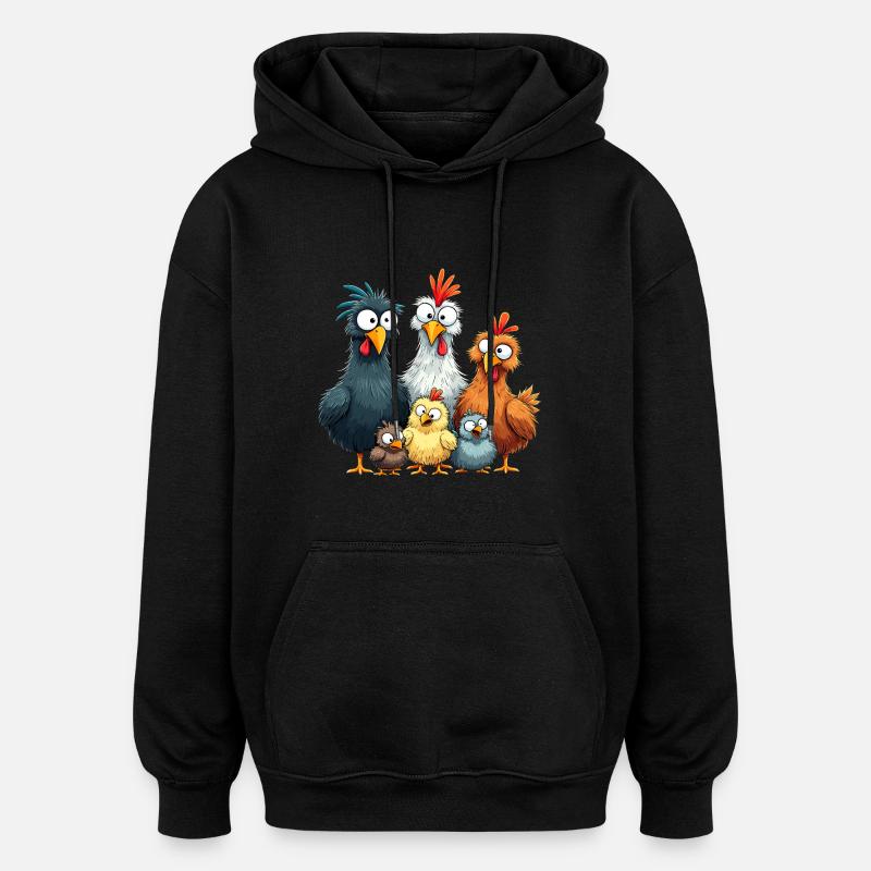 Bunte Hühnergruppe Comedy Design - Oversized Unisex Hoodie - Schwarz