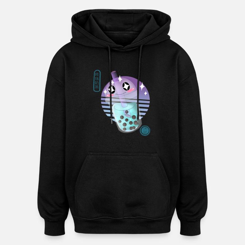 Kawaii Bubble Tee Illustration - Oversized Unisex Hoodie - Schwarz