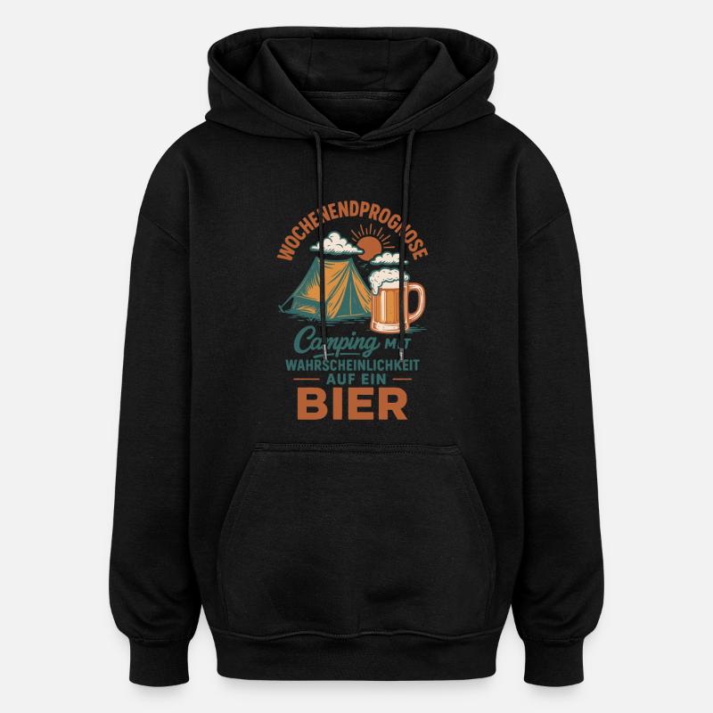 Prévisions du week-end Camping avec bière - Sweat à capuche oversize unisexe - noir