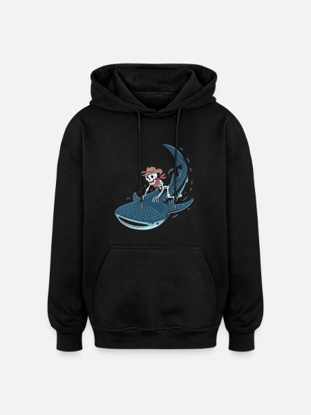 Cowboy skeleton on whale shark - Oversized Unisex Hoodie - black