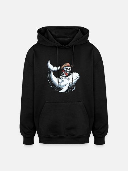 Skull Cowboy on Beluga Whale - Oversized Unisex Hoodie - black