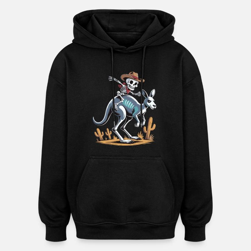 Cowboy squelette cavalier sur kangourou - Sweat à capuche oversize unisexe - noir