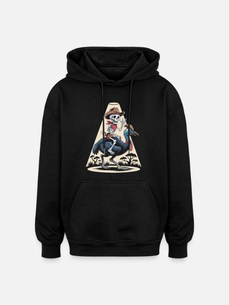 Skeleton on cassowary cowboy style - Oversized Unisex Hoodie - black