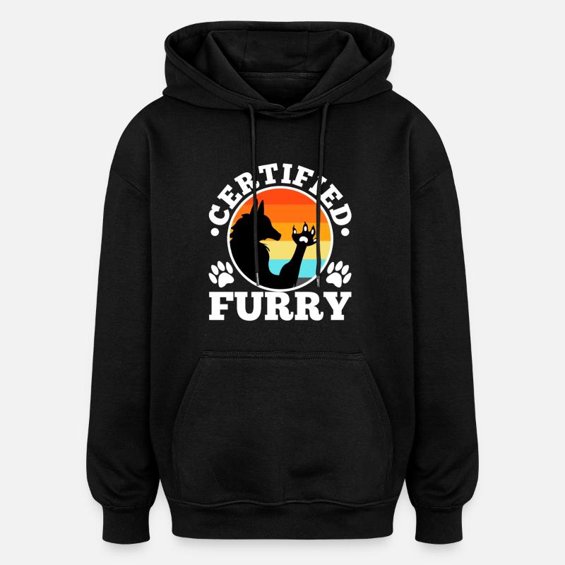 Fourrure certifiée - Sweat à capuche oversize unisexe - noir