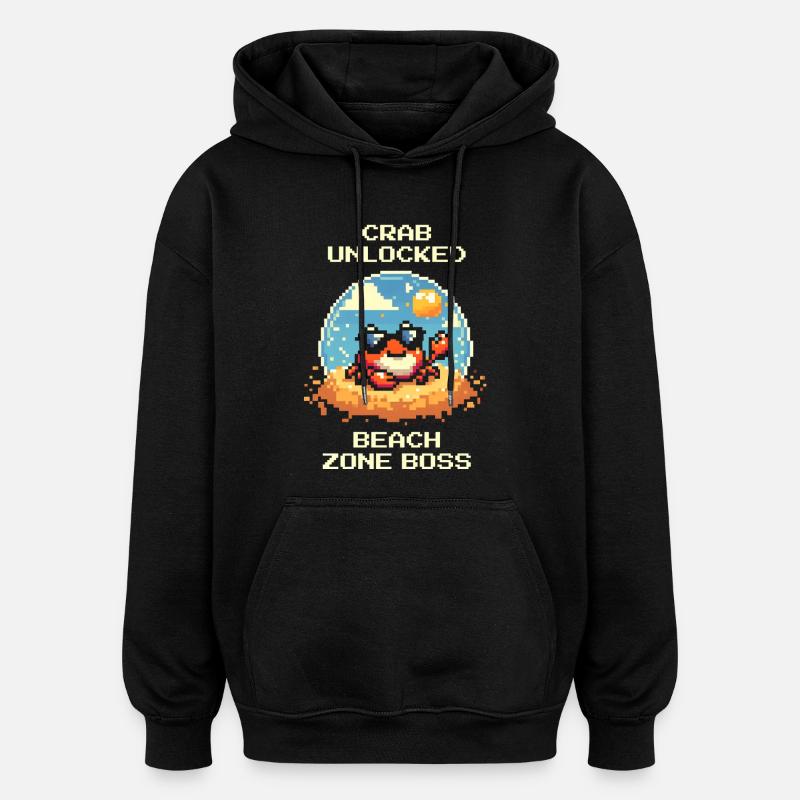Krabbe freigeschaltet: Strandboss | Strand Krebs - Sweat à capuche oversize unisexe - noir
