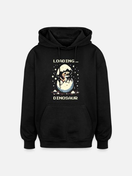 Loads... Dinosaur | Retro Dino Pixel Art - Oversized Unisex Hoodie - black