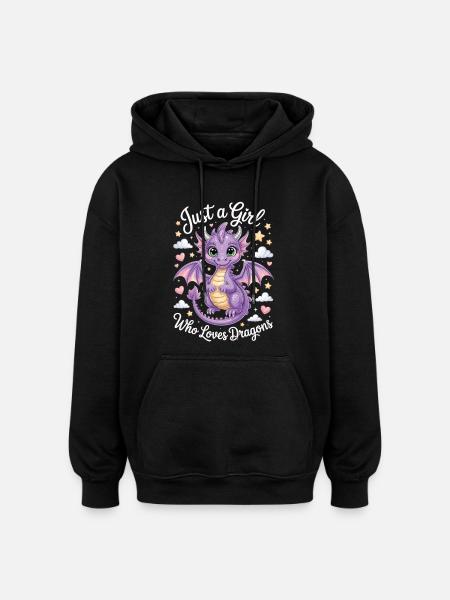 Fantasy Dragon T-Shirt voor Meisjes & Vrouwen - Oversized uniseks hoodie - zwart