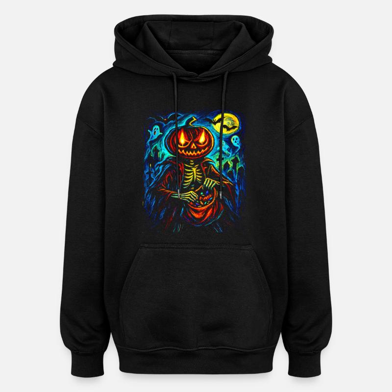 Pumpkin Head Skeleton Spooky Halloween - Oversized Unisex Hoodie - black