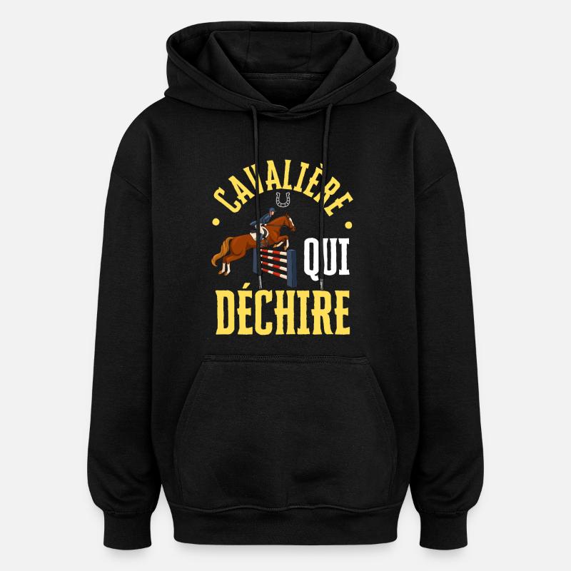 Cavalière qui Déchire - Saut D'obstacles - Sweat à capuche oversize unisexe - noir