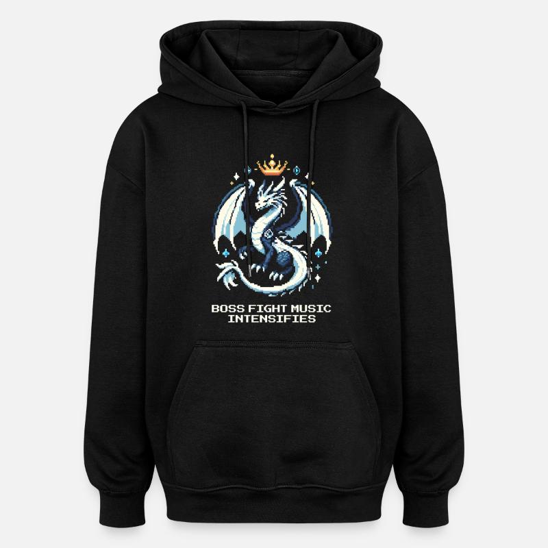 Bosskampf-Musik | Drache Pixel Art - Oversized Unisex Hoodie - black