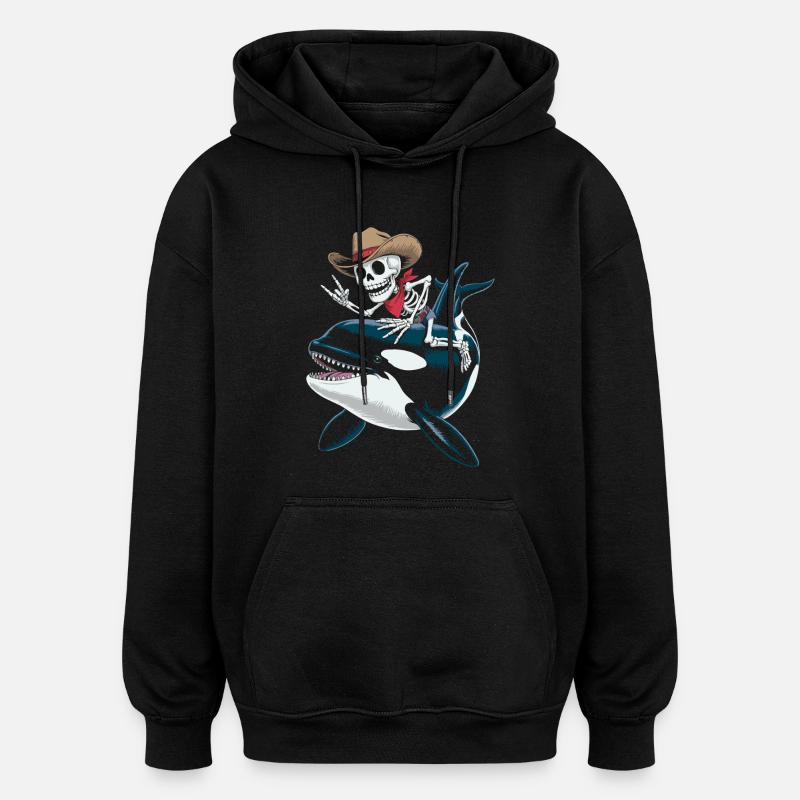 Skeleton cowboy rides orca - Oversized Unisex Hoodie - black