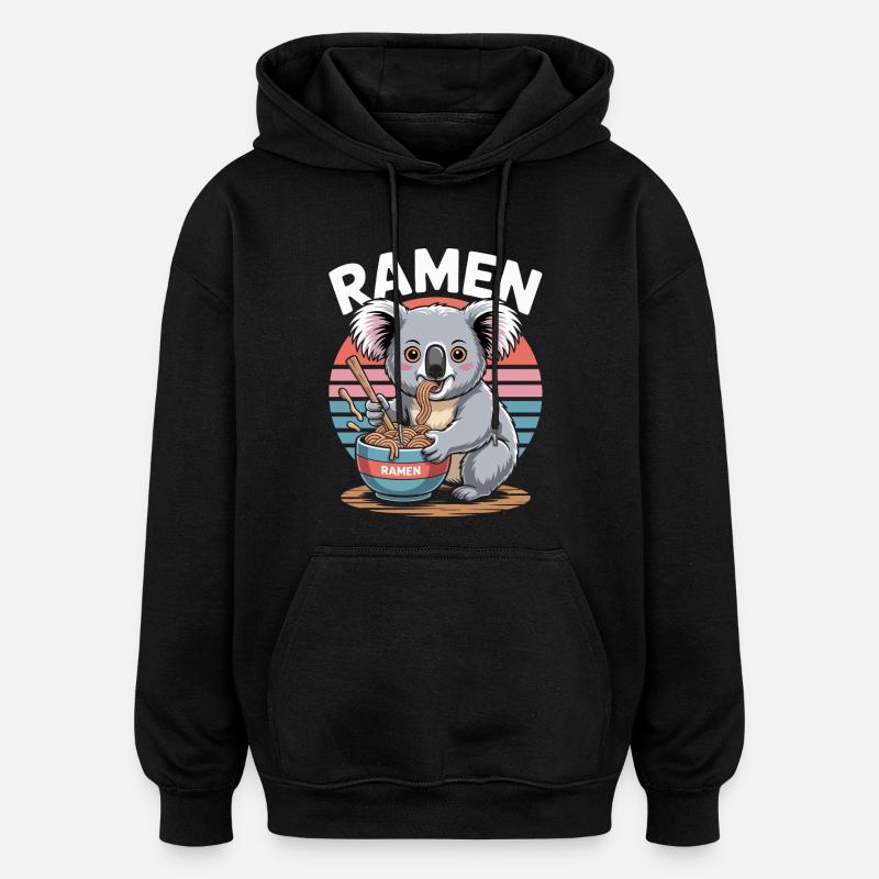 Ramen Koala at Retro Sunset - Oversized Unisex Hoodie - black