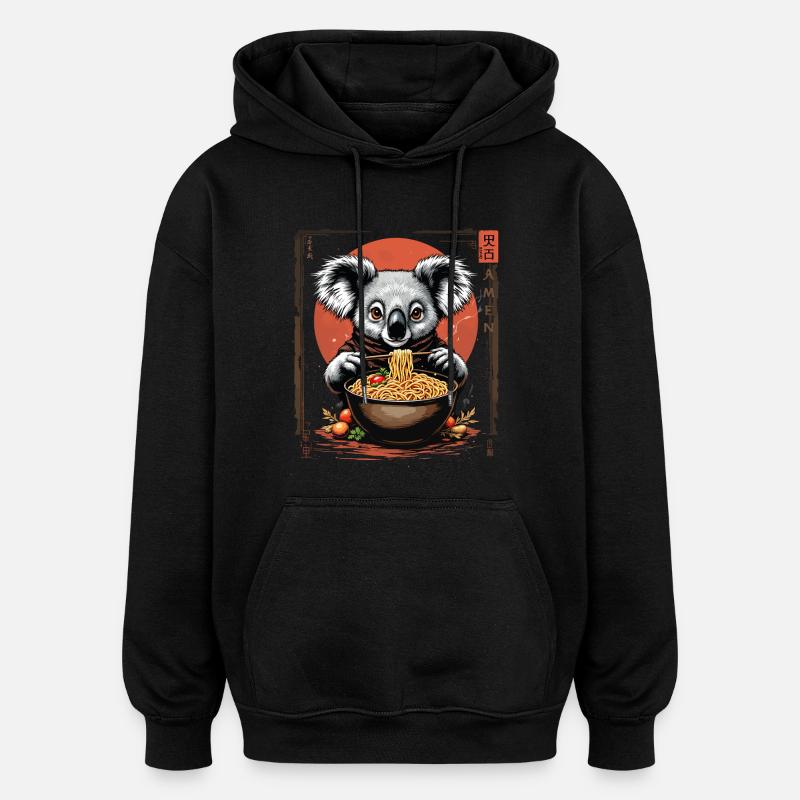 Koala Ramen Art Design - Sweat à capuche oversize unisexe - noir