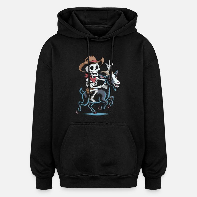 Squelette cow-boy sur chèvre - Sweat à capuche oversize unisexe - noir