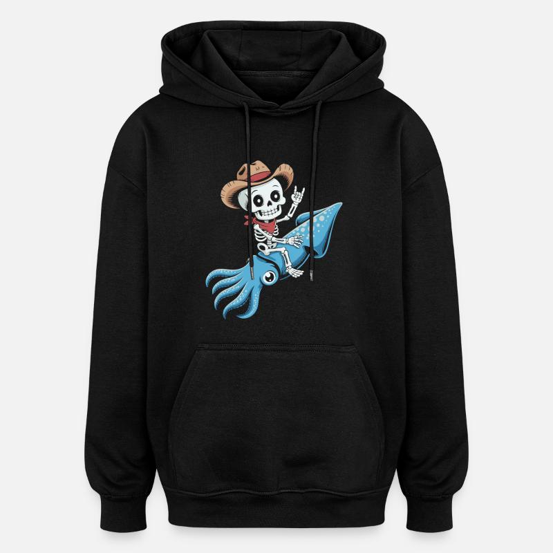 Cow-boy squelette sur pieuvre - Sweat à capuche oversize unisexe - noir