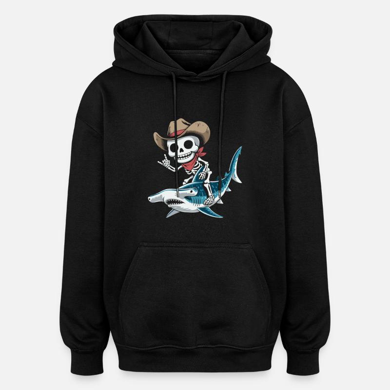 Squelette cow-boy chevauchant requin marteau - Sweat à capuche oversize unisexe - noir