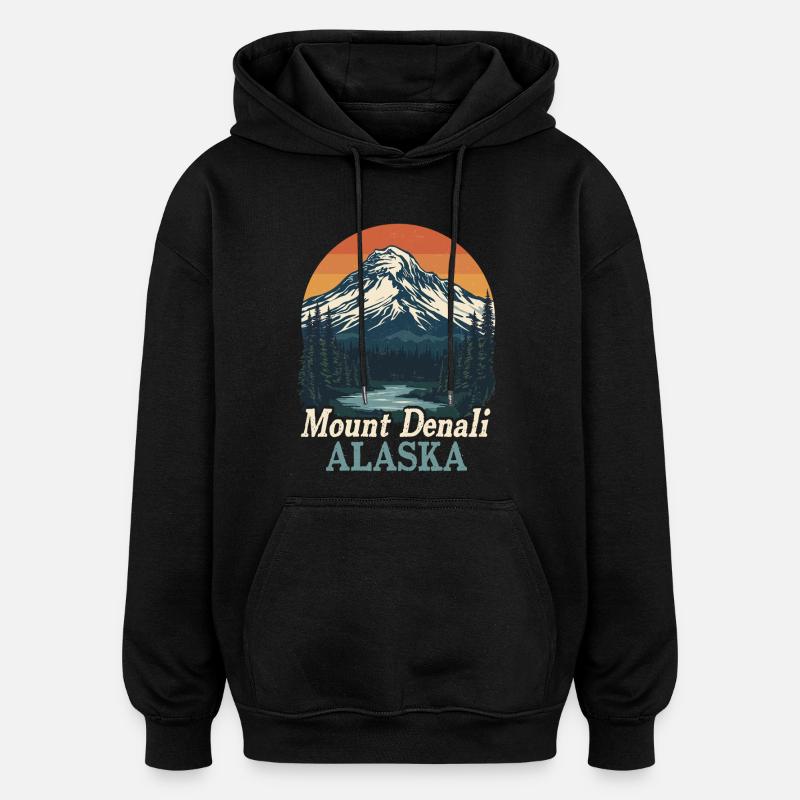 Mont Denali, Alaska, paysage rétro - Sweat à capuche oversize unisexe - noir