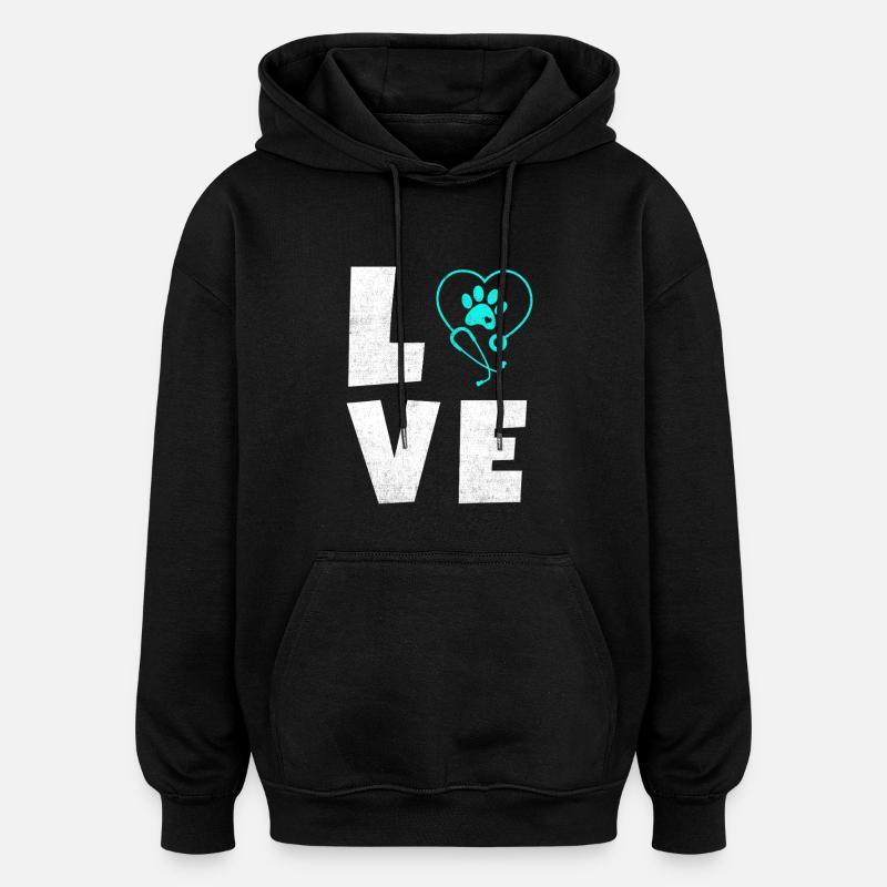 Tierliebe Logo mit Pfotenherz - Oversized Unisex Hoodie - Schwarz