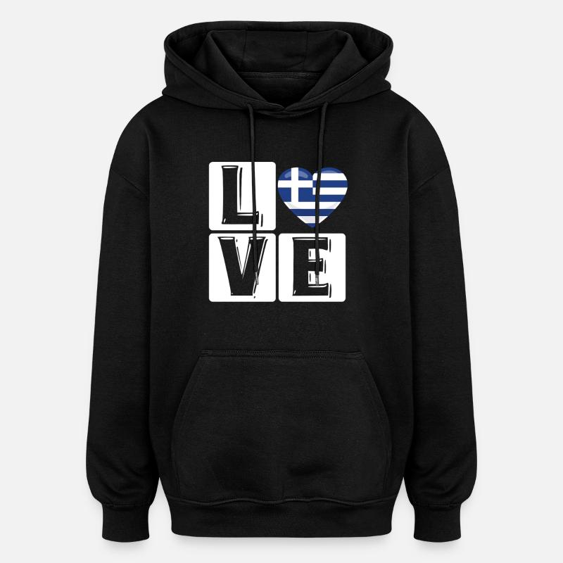 Amour Grèce Coeur Drapeau - Sweat à capuche oversize unisexe - noir