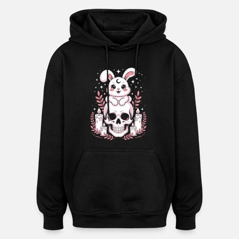 Lapin Goth Kawaii Pastel - Sweat à capuche oversize unisexe - noir