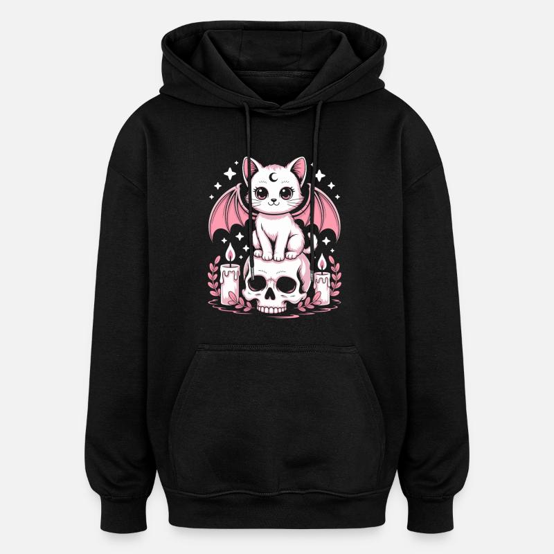 Chat Goth Pastel Kawaii - Sweat à capuche oversize unisexe - noir
